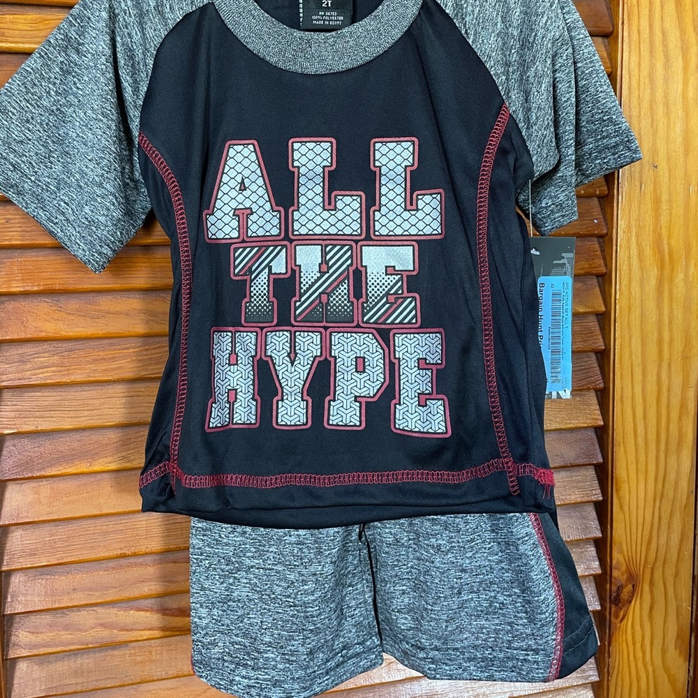 Boys 2T Athletic Shorts & Shirt Set Quad Seven “All The Hype” black & gray